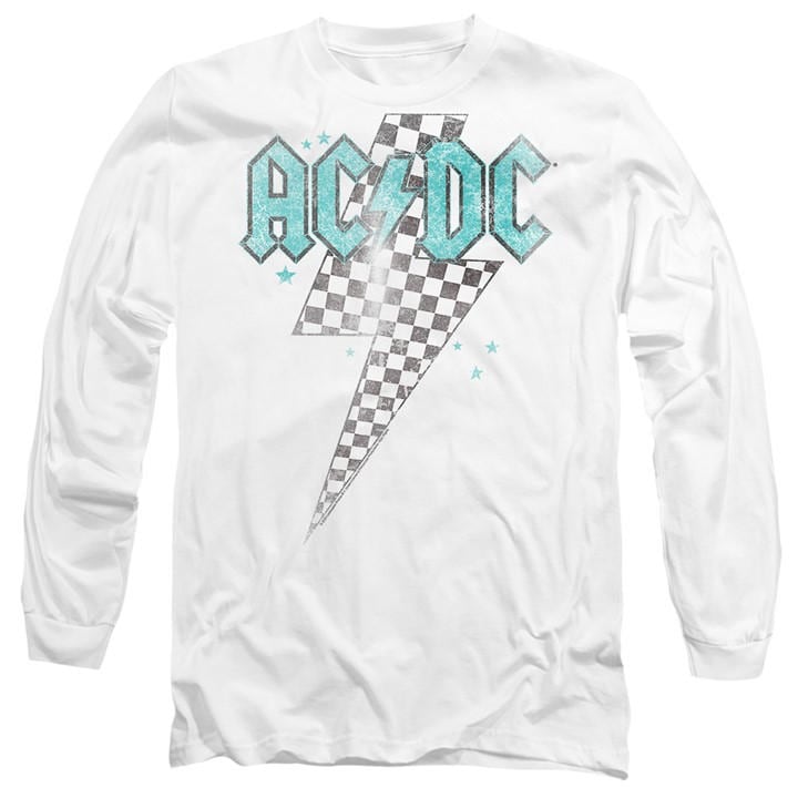 Acdc Men's White Skewed Checkerboard Bolt Long Sleeve T S in Size M, Sports Direct
