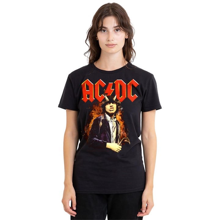 Acdc Women's Black Ac Dc Fire And Horns T Shirt, Sports Direct