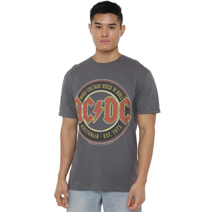 Acdc Men's Grey Ac Dc Est. 73 T-Shirt Charcoal in Size M, Sports Direct