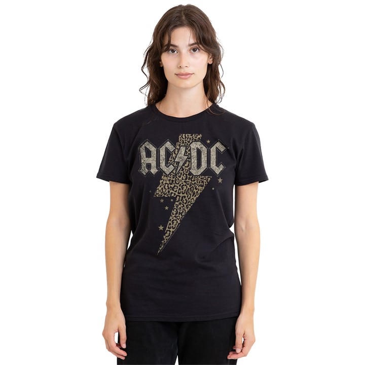 Acdc Women's Black Ac Dc Leopard Bolt T Shirt, Sports Direct
