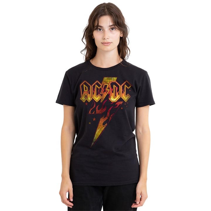 Acdc Women's Black Ac Dc Fire Bolt T Shirt, Sports Direct