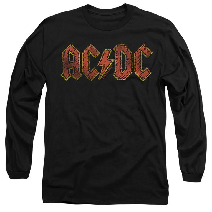 Acdc Men's Black Hand Drawn Logo Long Sleeve T Shirt Bla in Size M, Sports Direct