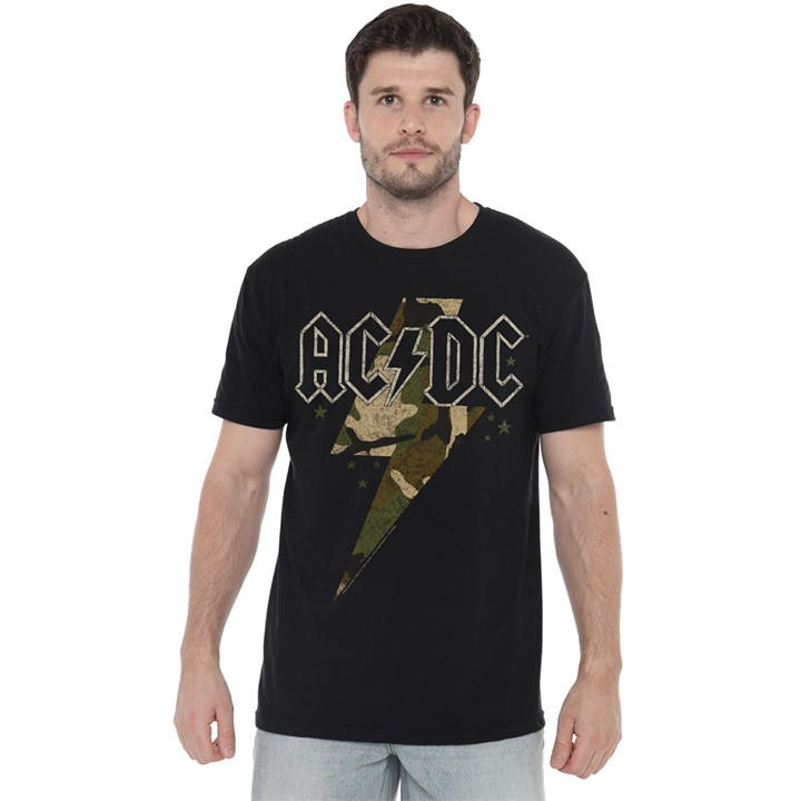 Acdc Men' Black Ac Dc Camo Bolt T-Shirt in Size S, Sports Direct