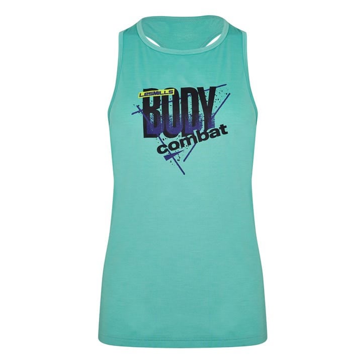 Reebok Women's Green Les Mills Bodycombat Activchill Graphic Performance Gym Vest in Size 4, Sports Direct
