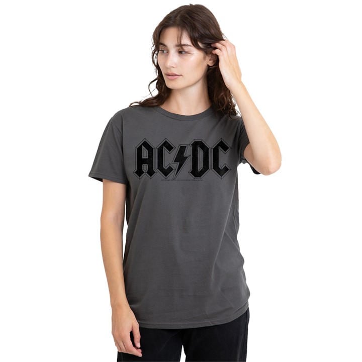 Acdc Women's Grey Ac Dc Worn Logo T Shirt Charcoal in Size M, Sports Direct