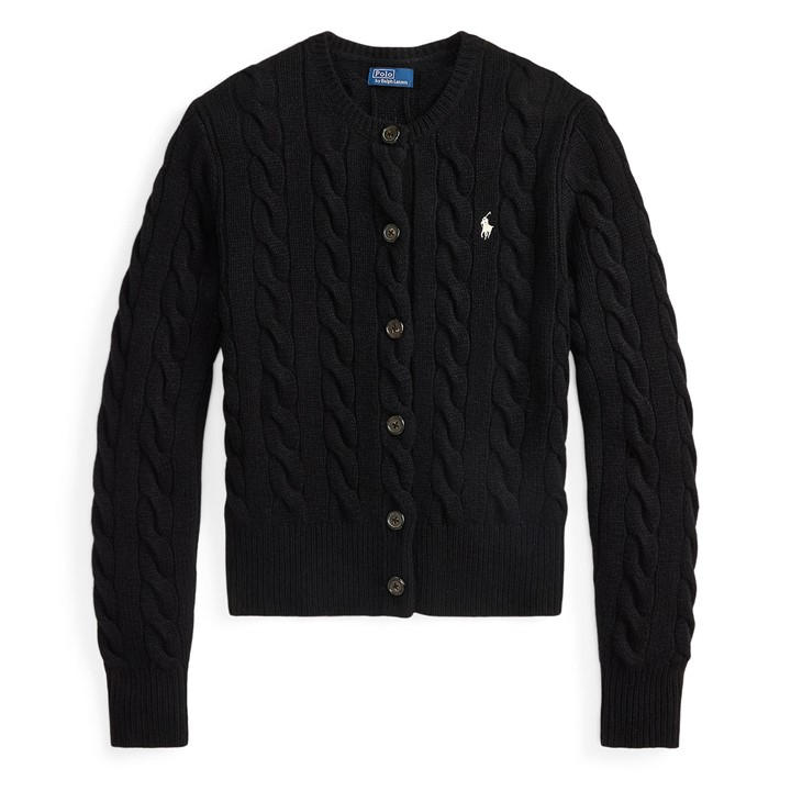 Polo Ralph Lauren Women's Black Cable Knit Cardigan in Size 8, Sports Direct