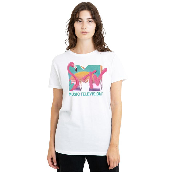 Women's White Other Mtv Flamingo Logo T Shirt, Sports Direct