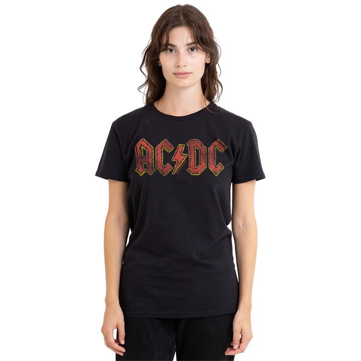 Acdc Women's Black Ac Dc Hand Drawn Logo T Shirt in Size M, Sports Direct