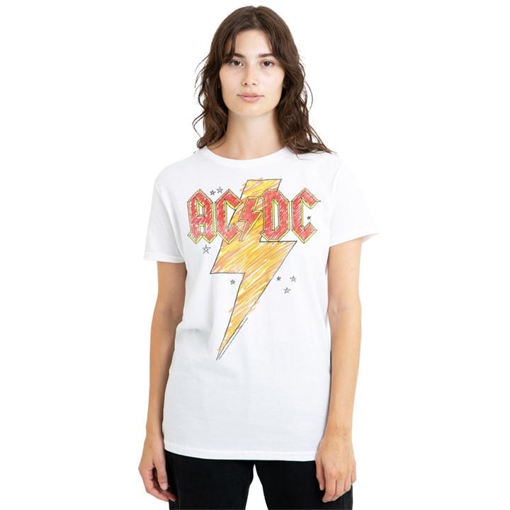 Acdc Women's White Ac Dc Sketch Bolt T Shirt, Sports Direct