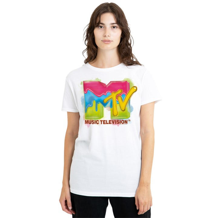 Women's White Other Mtv Paint Logo T Shirt, Sports Direct