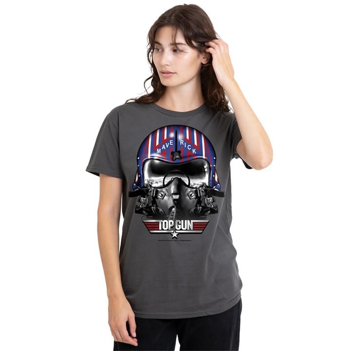 Top Gun Women's Grey Maverick Helmet T Shirt Charcoal in Size XL, Sports Direct
