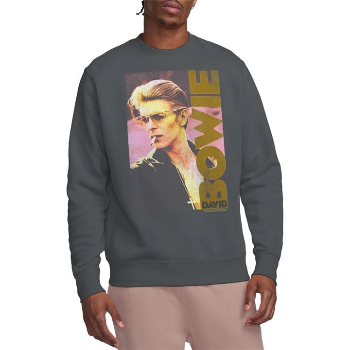 David Bowie Men's Grey Smallokin Crew Sweatshirt Charcoal in Size 2XL, Sports Direct