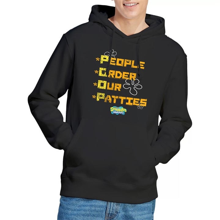 Spongebob Men's Black People Order Our Patties Hoodie in Size XL, Sports Direct