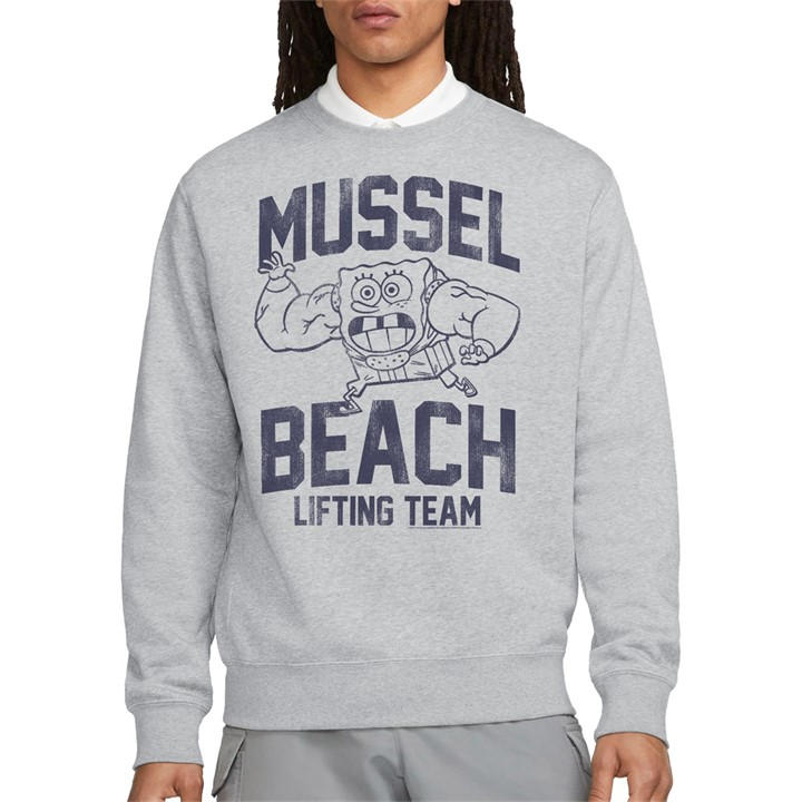 Spongebob Men' Grey Mussle Beach Lifting Team Crew Sweatshir in Size S, Sports Direct