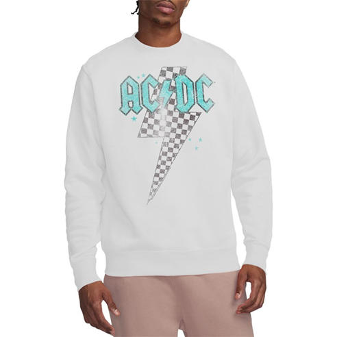 ACDC - AC DC Skewed Checkerboard Bolt Crew Sweatshirt Wh