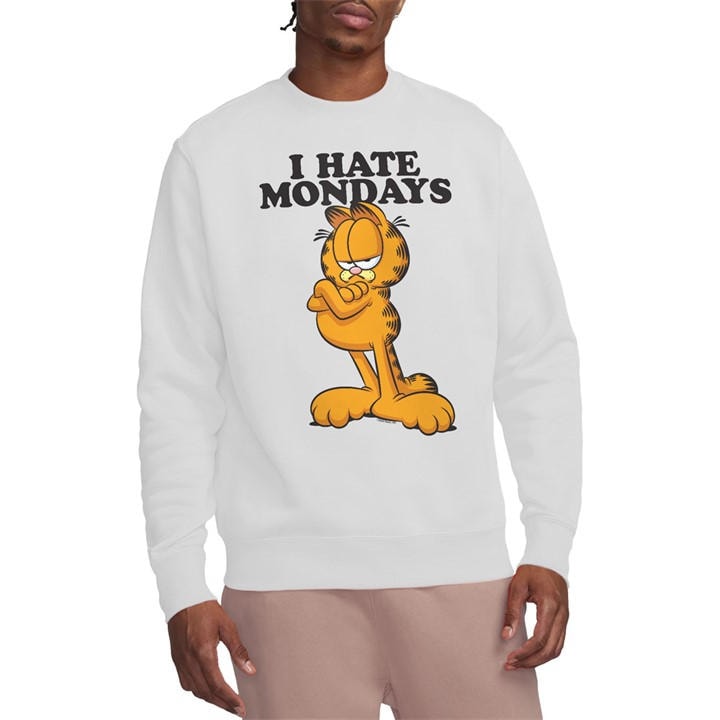 Garfield Men's White I Hate Mondays  Crew Sweatshirt Wh in Size 2XL, Sports Direct