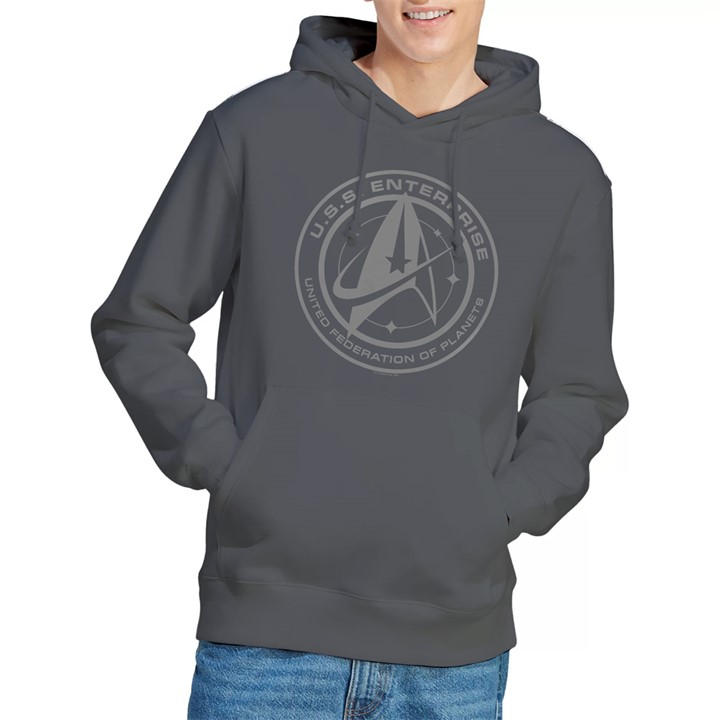Star Trek Men' Grey Discovery Enterprise Crest Hoodie Charc in Size S, Sports Direct