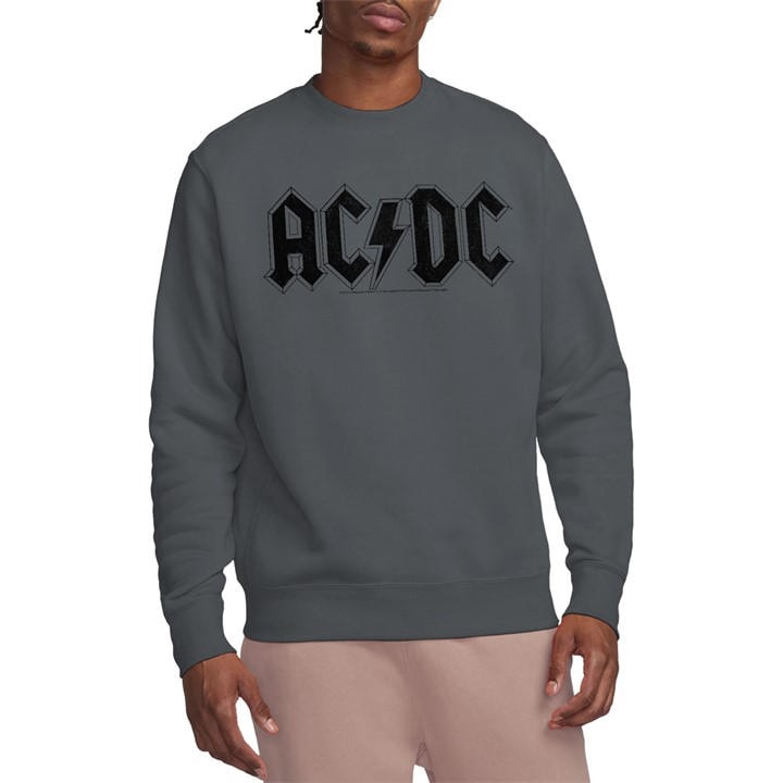 Acdc Men's Grey Ac Dc Worn Logo Crew Sweatshirt Charcoal in Size 2XL, Sports Direct