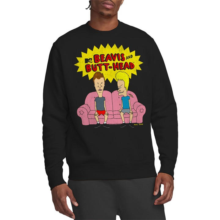 Men's Black Other Beavis And Butthead Couch Logo Og Crew Sweatshirt in Size 2XL, Sports Direct