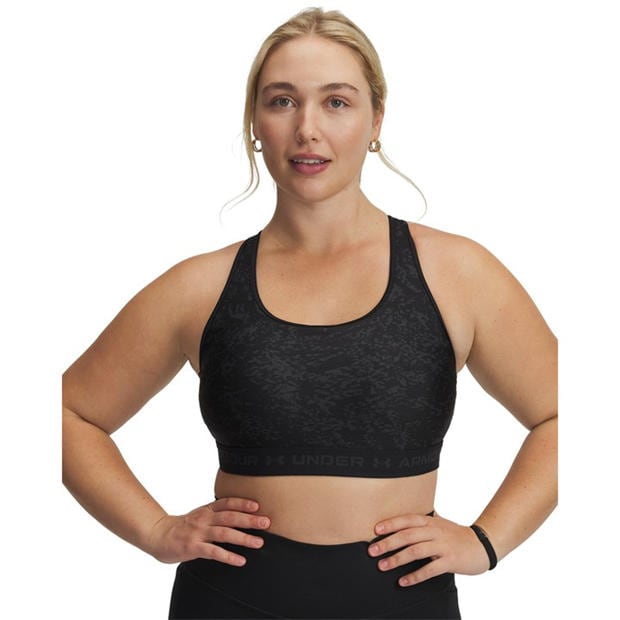 Black - Under Armour - Women's Crossback Mid Print Medium Impact Sports Bra