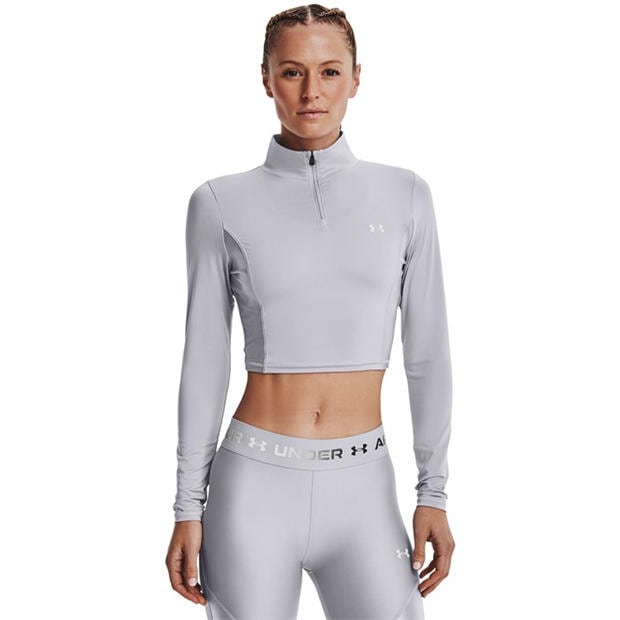 Gray - Under Armour - Women's Shine Crop 1/4 Zip Fleece Top