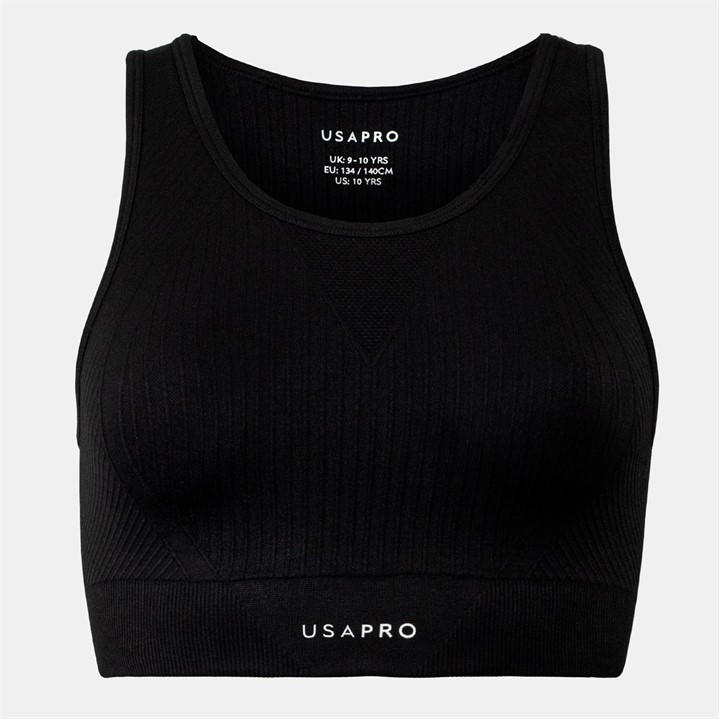 Usa Pro Girls Black  Seamless Crop in Size 9 - 10 Years, Sports Direct