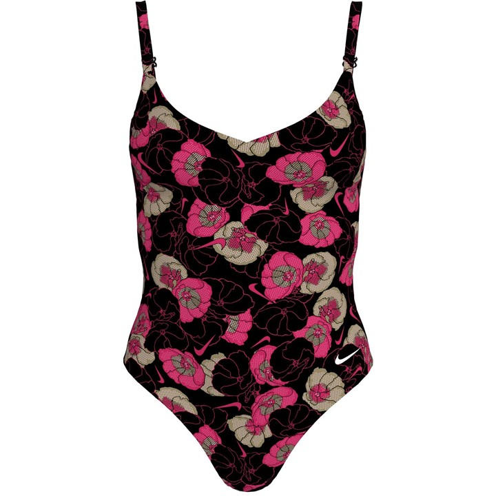 Nike Women's Black Poppy Floral V-Neck One Piece in Size 16, Sports Direct