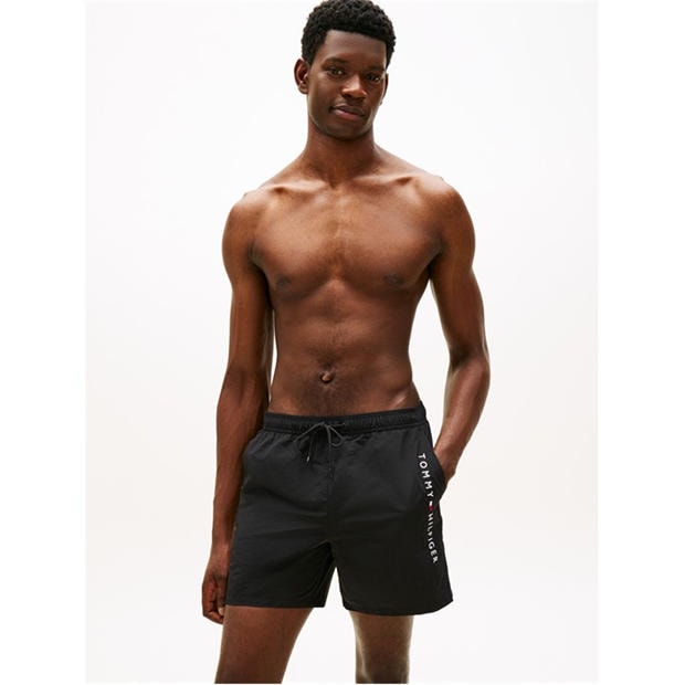 Black - Tommy Hilfiger - Original Logo Mid Swim Shorts