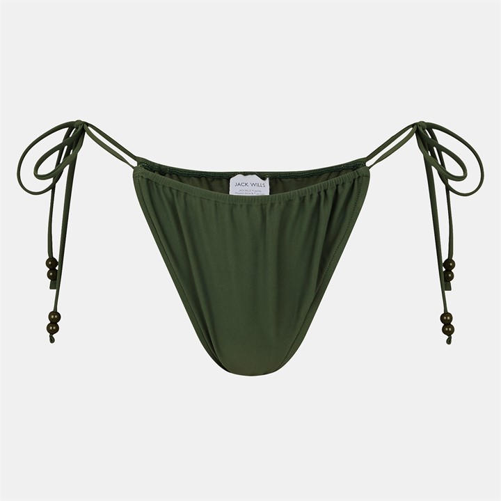 Jack Wills Women's Green Jw Beaded Ruched Tie Side Bikini Bottoms in Size 8, Sports Direct