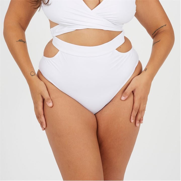 Brave Soul Women's White Plus Size High Waisted Bikini Bottoms in Size 18, Sports Direct