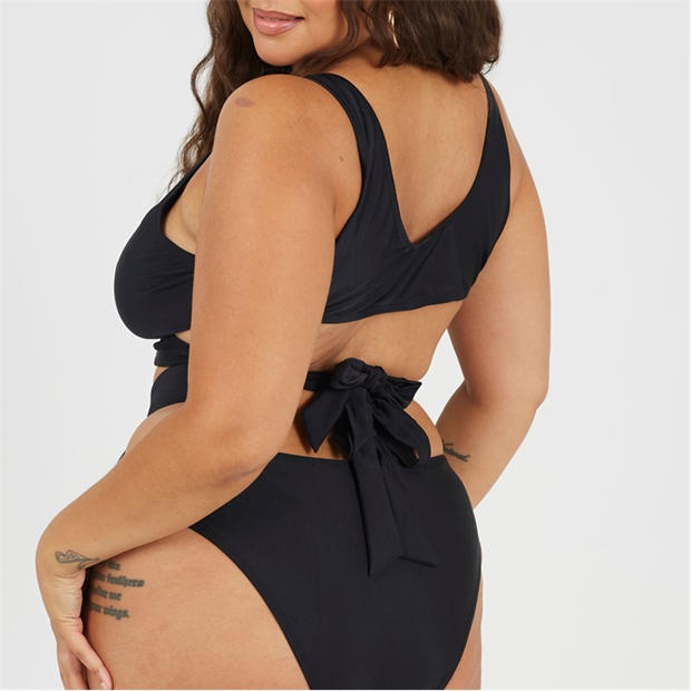 Black - Brave Soul - Plus Size Plunge Bikini Top with Wrap Around Straps