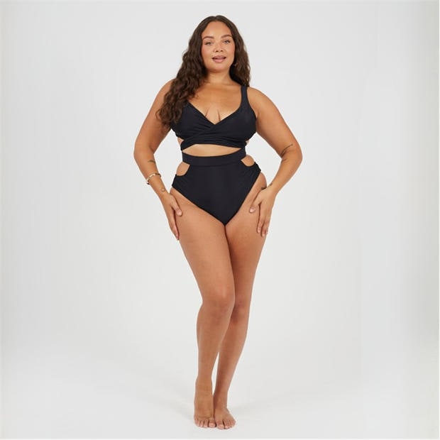 Black - Brave Soul - Plus Size Plunge Bikini Top with Wrap Around Straps