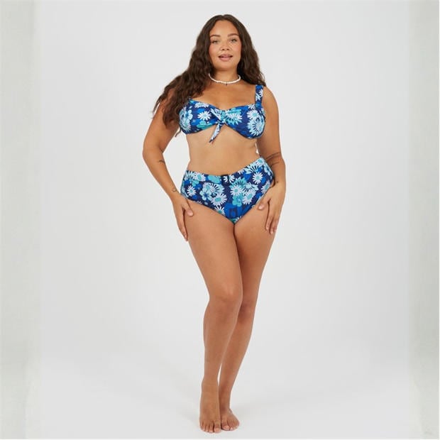 Blue Retro - Brave Soul - Plus Size Bikini Top with Retro Floral Print