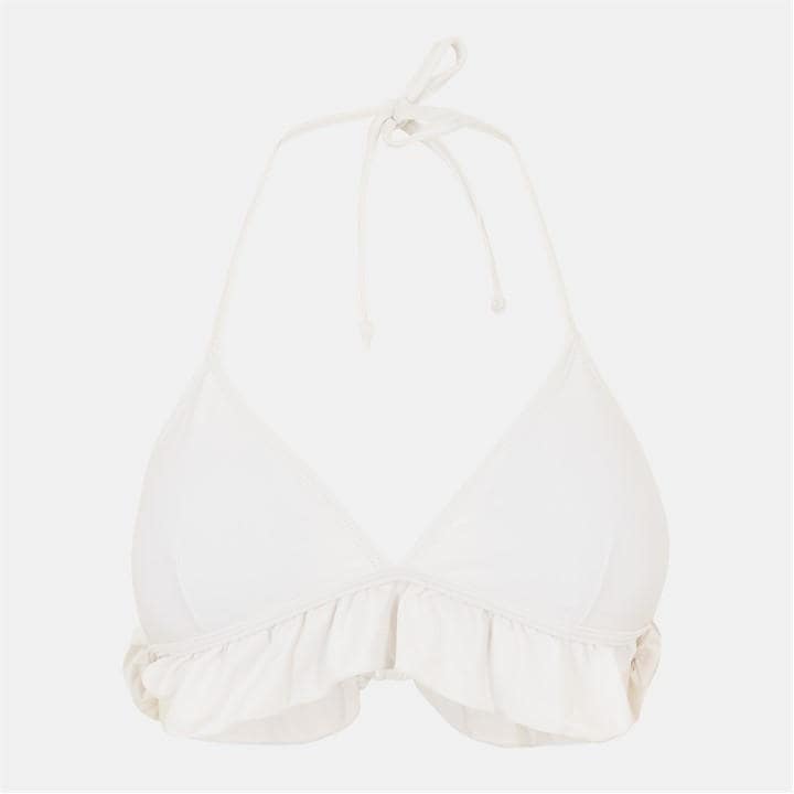 Brave Soul Women's White Halter Neck Triangle Bikini Top With Frill in Size 10, Sports Direct