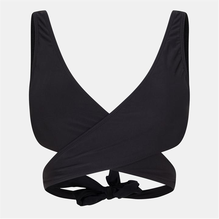 Brave Soul Women's Black Wrap Around Plunge Bikini Top in Size 8, Sports Direct