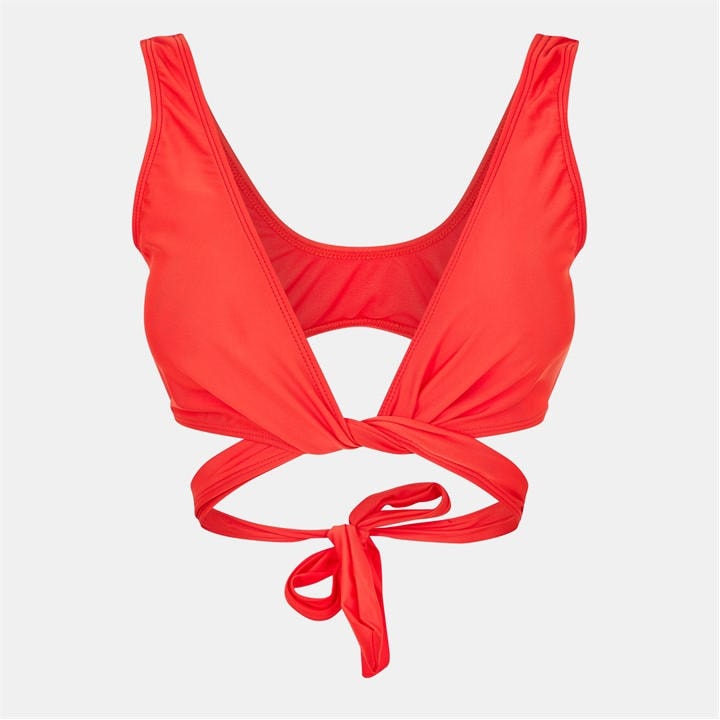 Brave Soul Women's Red Plunge Neck Wrap Around Bikini Top in Size 8, Sports Direct