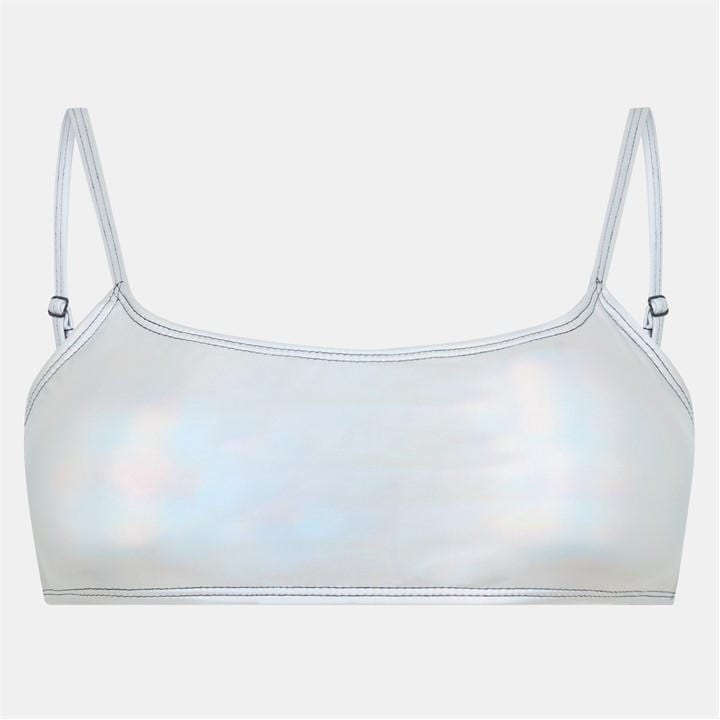 Brave Soul Women's Silver Strappy Square Neck Bikini Top in Size 12, Sports Direct
