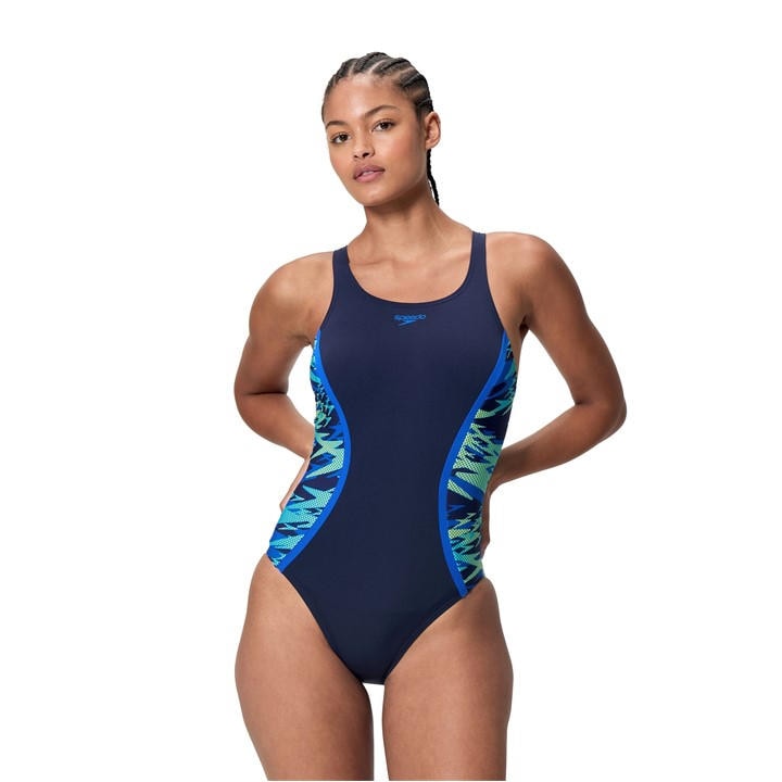 Speedo Women's Blue Hb Splice Mb One Piece Swimsuit in Size 10, Sports Direct
