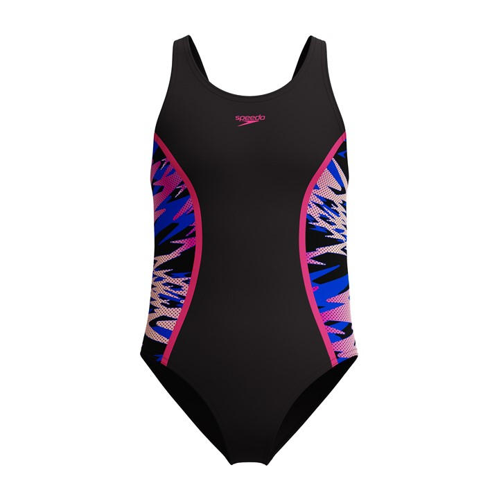 Speedo Girls Black Kids' Hb Splice Mb One Piece Swimsuit in Size S, Sports Direct