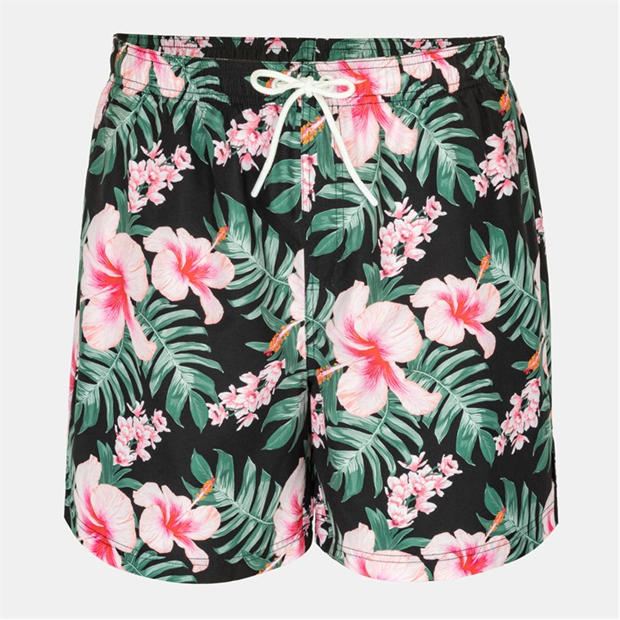 Blk/Pink Hib - Hot Tuna - Men's Above The Knee 2 Pockets Swim Shorts