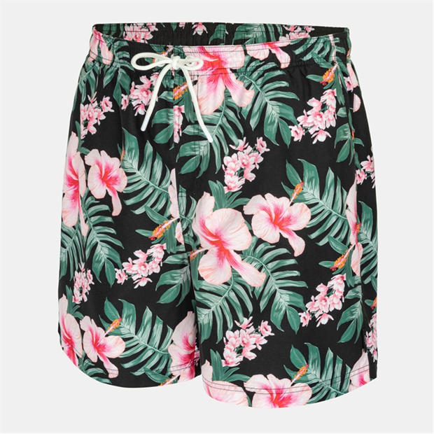 Blk/Pink Hib - Hot Tuna - Men's Above The Knee 2 Pockets Swim Shorts