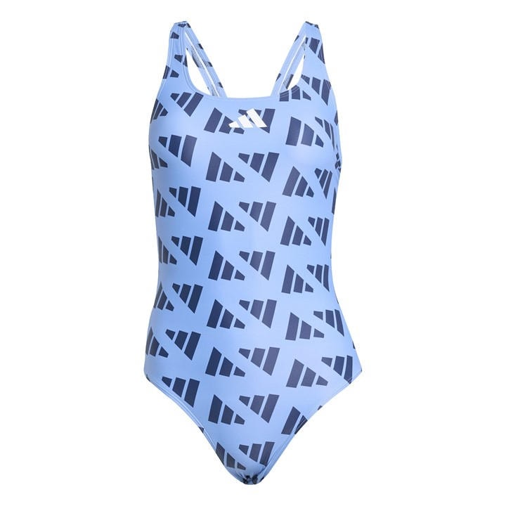 Adidas Women's Blue Logo Graphic V-Back Swimsuit in Size XS, Sports Direct