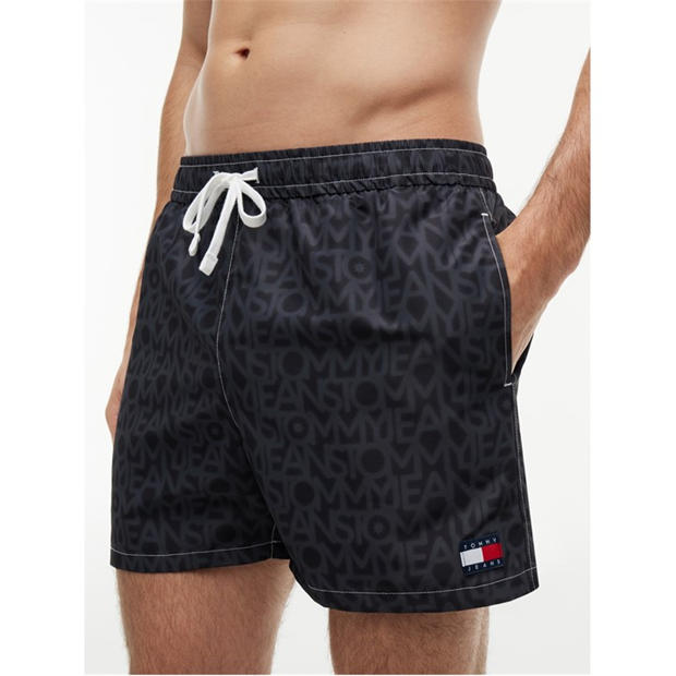 Black AOP - Tommy Hilfiger - TJ Medium Drawstring Swim Shorts