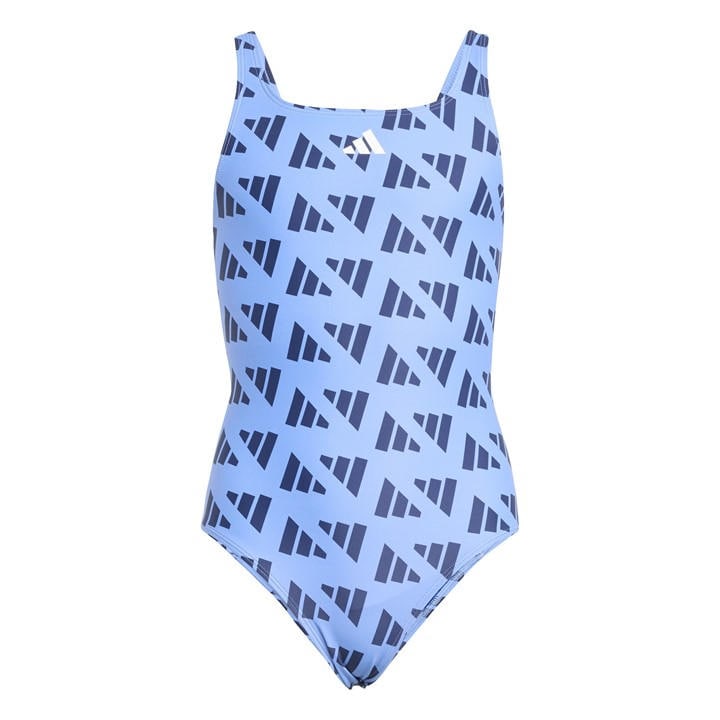Adidas Girls Blue Logo Graphic V-Back Swimsuit  in Size 9 - 10 Years, Sports Direct