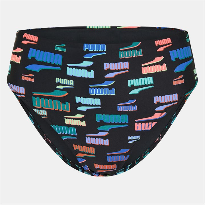 Puma Women's Black Printed High Waisted Bikini Bottom in Size 16, Sports Direct