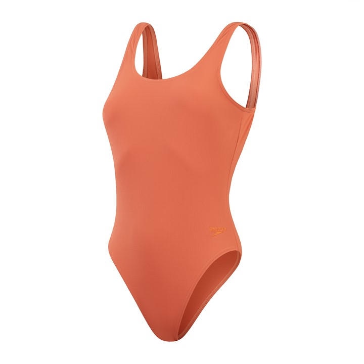 Speedo Women's Brown Textured Belted Deep U-Back One Piece Swimsuit in Size 18, Sports Direct