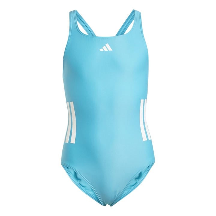 Adidas Girls Blue Three Stripe Swimsuit  in Size 11 - 12 Years, Sports Direct