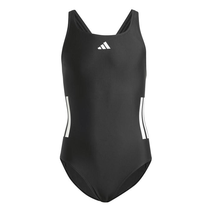 Adidas Girls Black Three Stripe Swimsuit  in Size 9 - 10 Years, Sports Direct