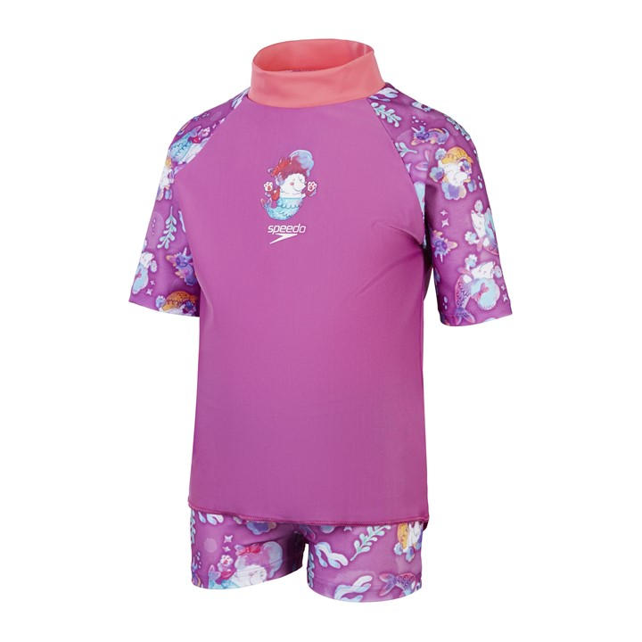 Speedo Girls Pink Kids' Rash Top Set One Piece Swimsuit in Size 9 - 12 Months, Sports Direct