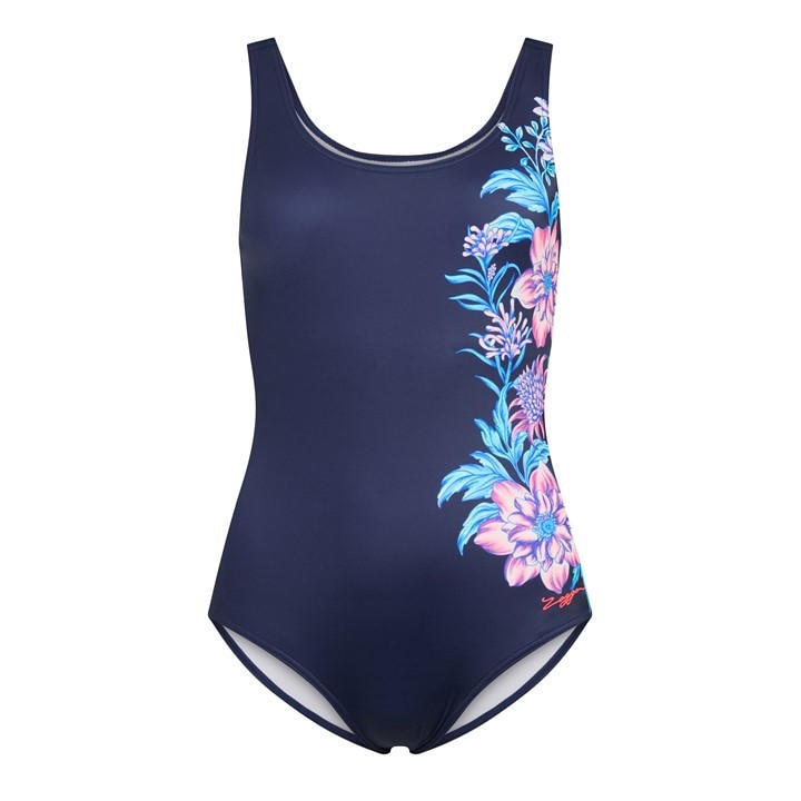 Zoggs Women's Blue Wild Rose Scoopback in Size 8, Sports Direct